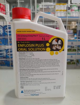 YSP ENFLOSIN PLUS 1L Thông tin sản phẩm: 👉 Thành phần mỗi ml chứa: Enrofloxacin............200 mg Bromhexine HCL.................15mg Tá dược: Nước tinh khiết 👉 Công dụng: Loài vật mục tiêu: Gia cầm Đặc trị điều trị nhiễm trùng đường hô hấp, hô hấp mãn tính (CRD), các vi khuẩn đường hô hấp khác. Ngoài ra, sản phẩm còn được sử dụng để điều trị các bệnh nhiễm trùng đường ruột do Salmonella spp, E.coli và các khuẩn đường ruột khác 👉 Liều lượng và cách sử dụng: Chỉ dùng đường uống. Lắc kỹ trước khi dùng Gia cầm: cấp thuốc qua đường nước uống với liều dùng 0.05ml thuốc/kg thể trọng, dùng liên tục trong 5 ngày Liều điều trị này có thể đạt bằng việc pha 0.3ml thuốc/lít nước uống và dùng liên tục trong 5 ngày 📌Chống chỉ định: Không dùng cho gia cầm sản xuất trứng cho người tiêu thụ Không dùng cho vật nuôi đã có dị ứng với nhóm fluoroquinolones 👉 Thời gian ngưng thuốc: Lấy thịt 10 ngày Liên hệ: 0961849666 (H.Cương) Địa chỉ đại lý: 332 Nguyễn Tất Thành - xã Liên Sơn - tỉnh Đắc Lắc
